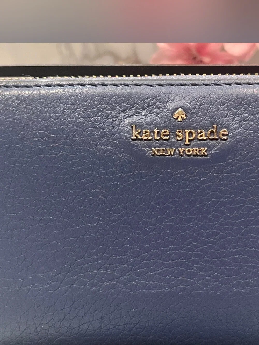 kate spade Blue Pebbled Leather Wristlet with Gold Logo
